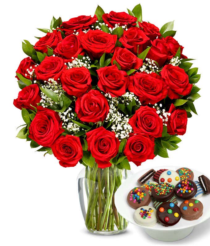 Two Dozen Roses with Celebration Chocolate Oreos