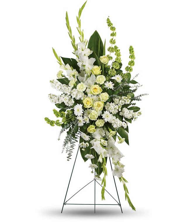 White and green flower sympathy standing spray
